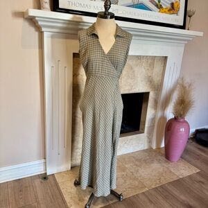 90s Vintage Green Checkered Maxi Dress